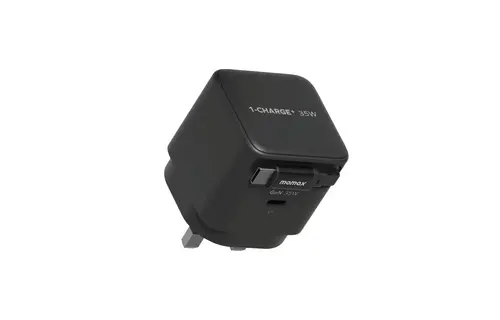 Momax 1-Charge Plus 1 Port GaN Charger 35W with Retractable USB-C Cable - Black