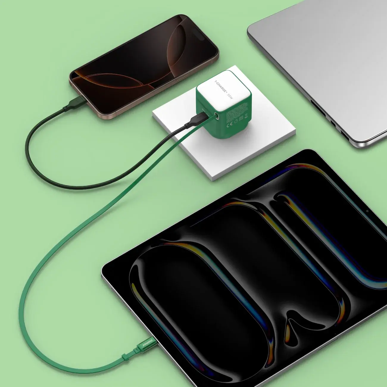 Momax 1-Charge Plus 1 Port GaN Charger 35W with Retractable USB-C Cable - Black