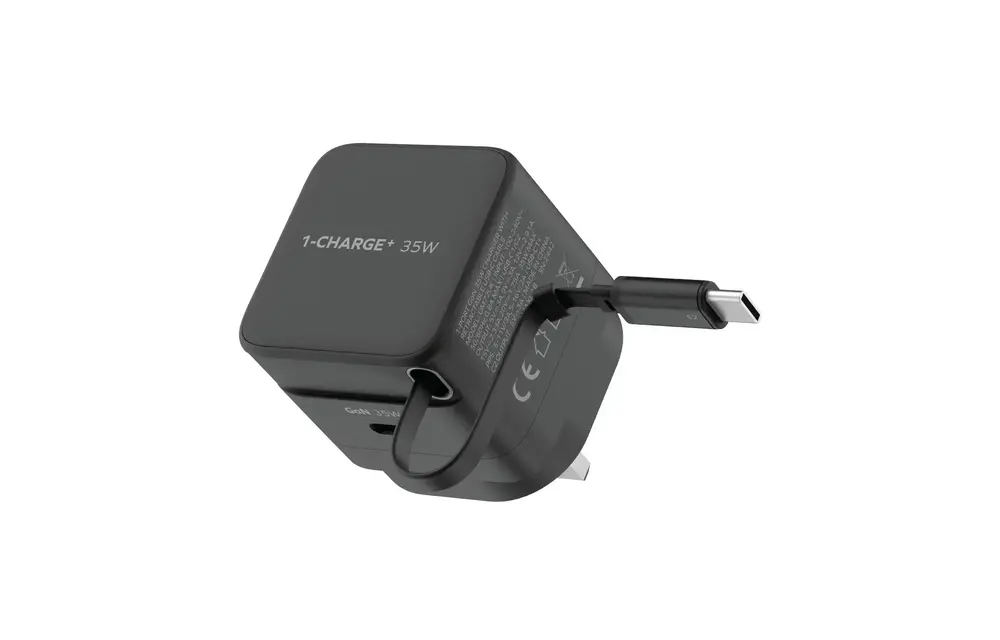 Momax 1-Charge Plus 1 Port GaN Charger 35W with Retractable USB-C Cable - Black