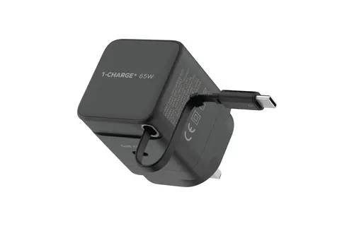 Momax 1-Charge Plus 1 Port GaN Charger 65W with Retractable USB-C Cable - Black