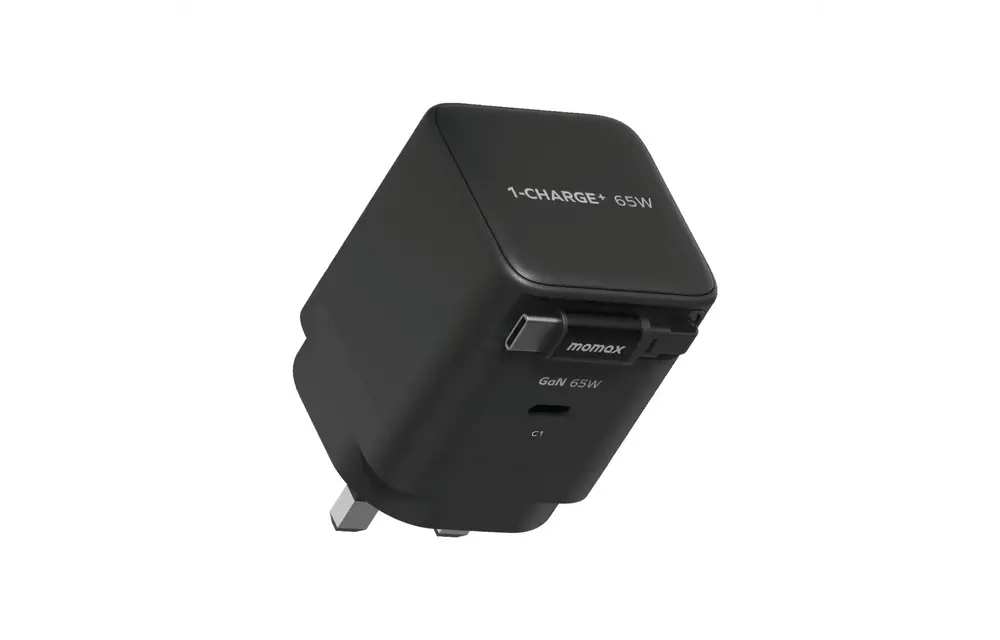 Momax 1-Charge Plus 1 Port GaN Charger 65W with Retractable USB-C Cable - Black