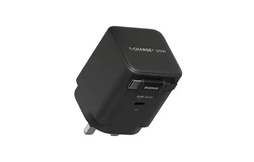 Momax 1-Charge Plus 1 Port GaN Charger 65W with Retractable USB-C Cable - Black