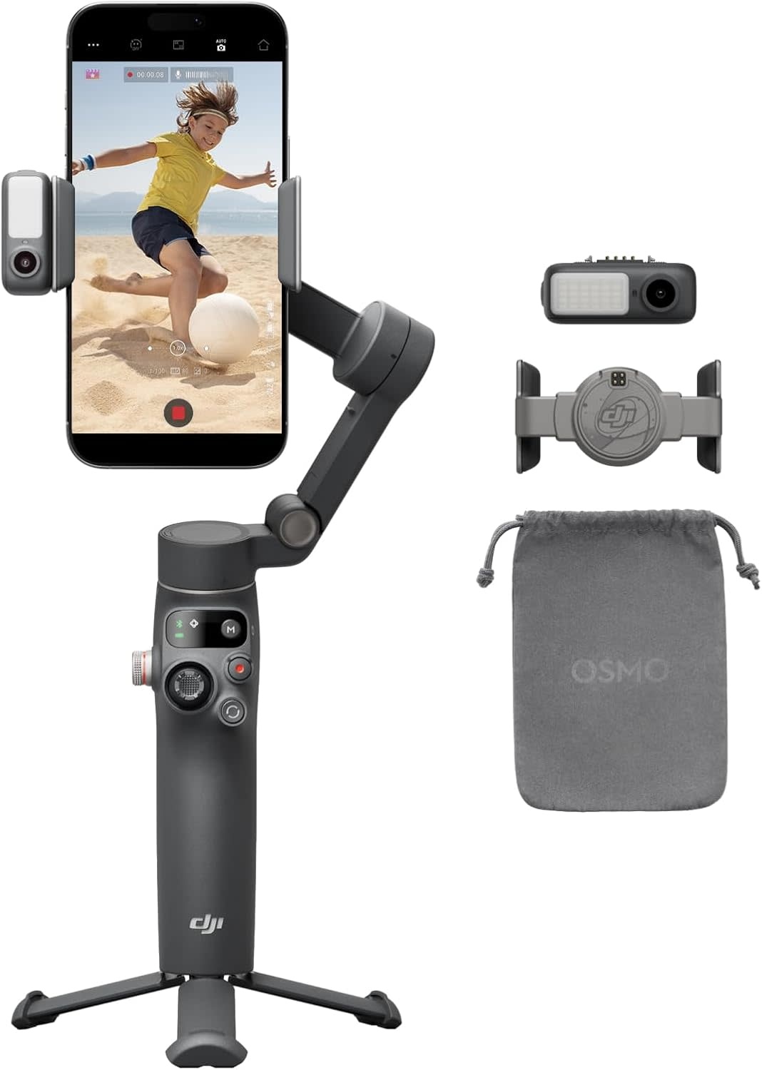 Osmo Mobile 7P Gimbal Stabilizer for iPhone, Android Lighting Quick Launch One-Tap Edit Built-in Extension Rod & Tripod - Black