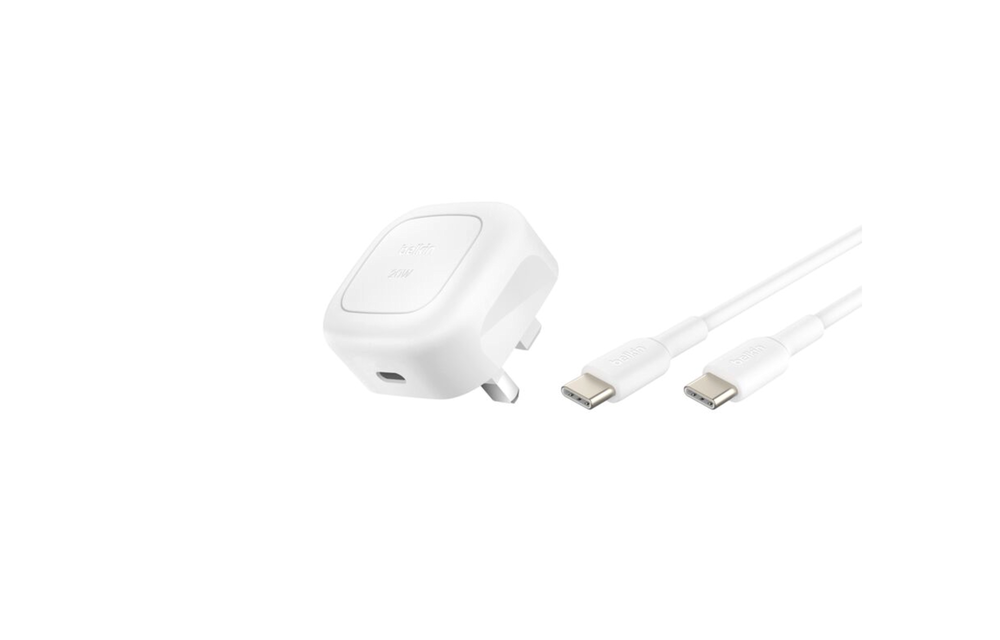 Belkin BoostCharge Compact USB-C Wall Charger 20W + USB-C to USB-C Cable - White
