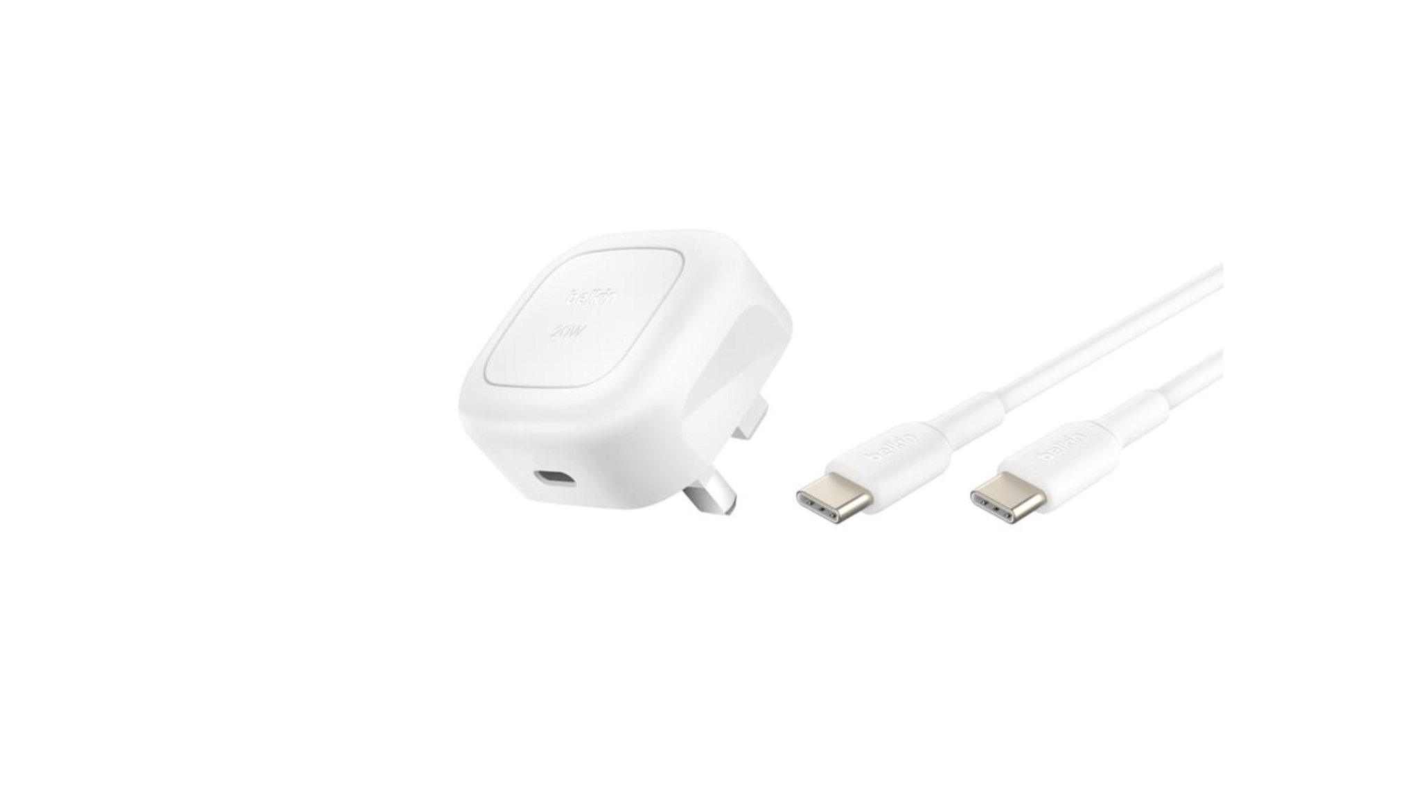 Belkin BoostCharge Compact USB-C Wall Charger 20W + USB-C to USB-C Cable - White