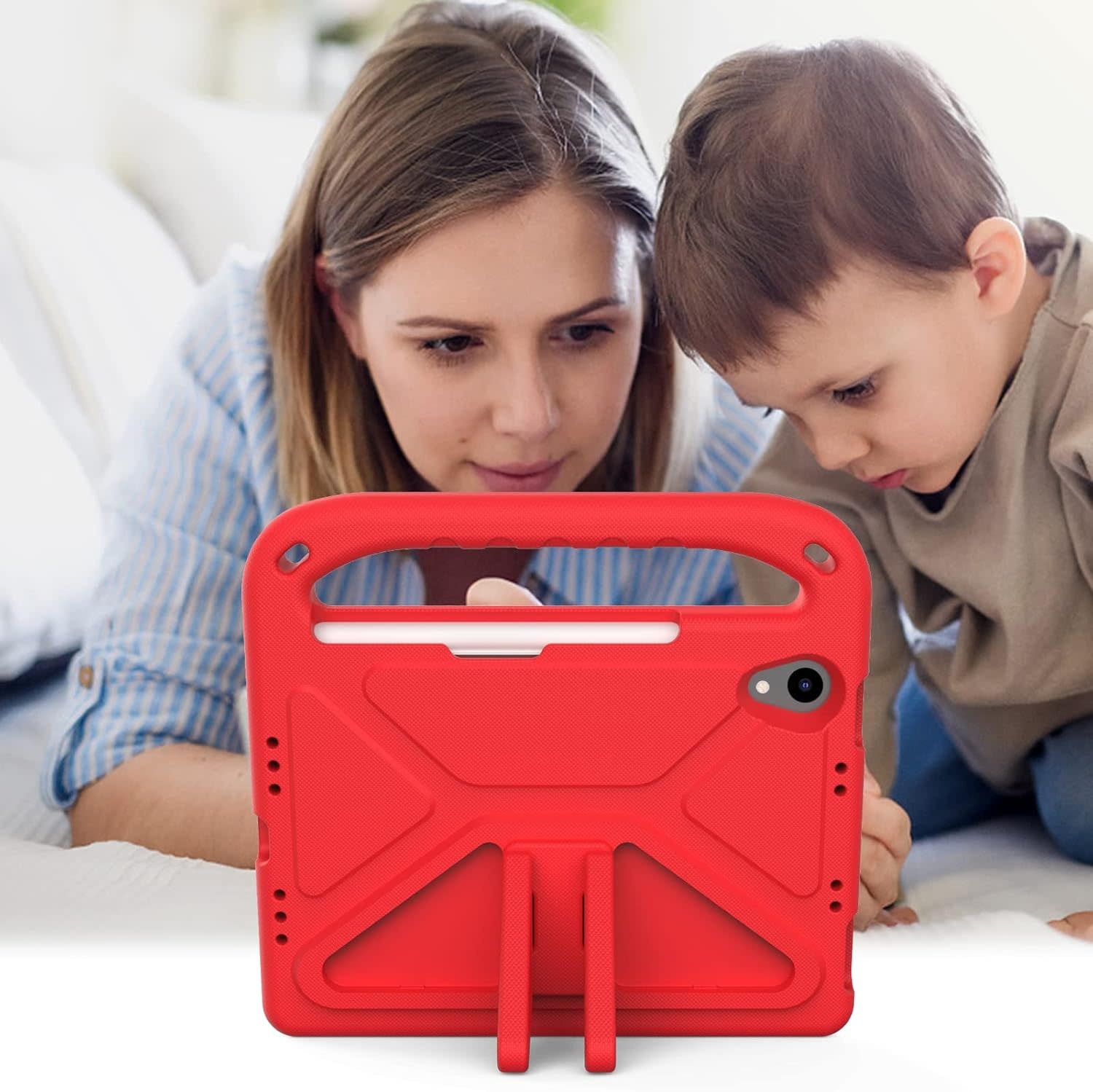 EVA Kids Safe Handle Stand Shockproof with Pencil Holder Case For Apple iPad Mini 8.3" 6th/7th Gen  - Red