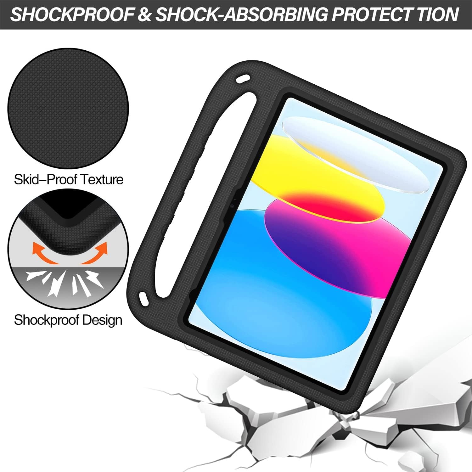 EVA Kids Safe Handle Stand Shockproof with Pencil Holder Case For Apple iPad 10th/11th Gen - Black