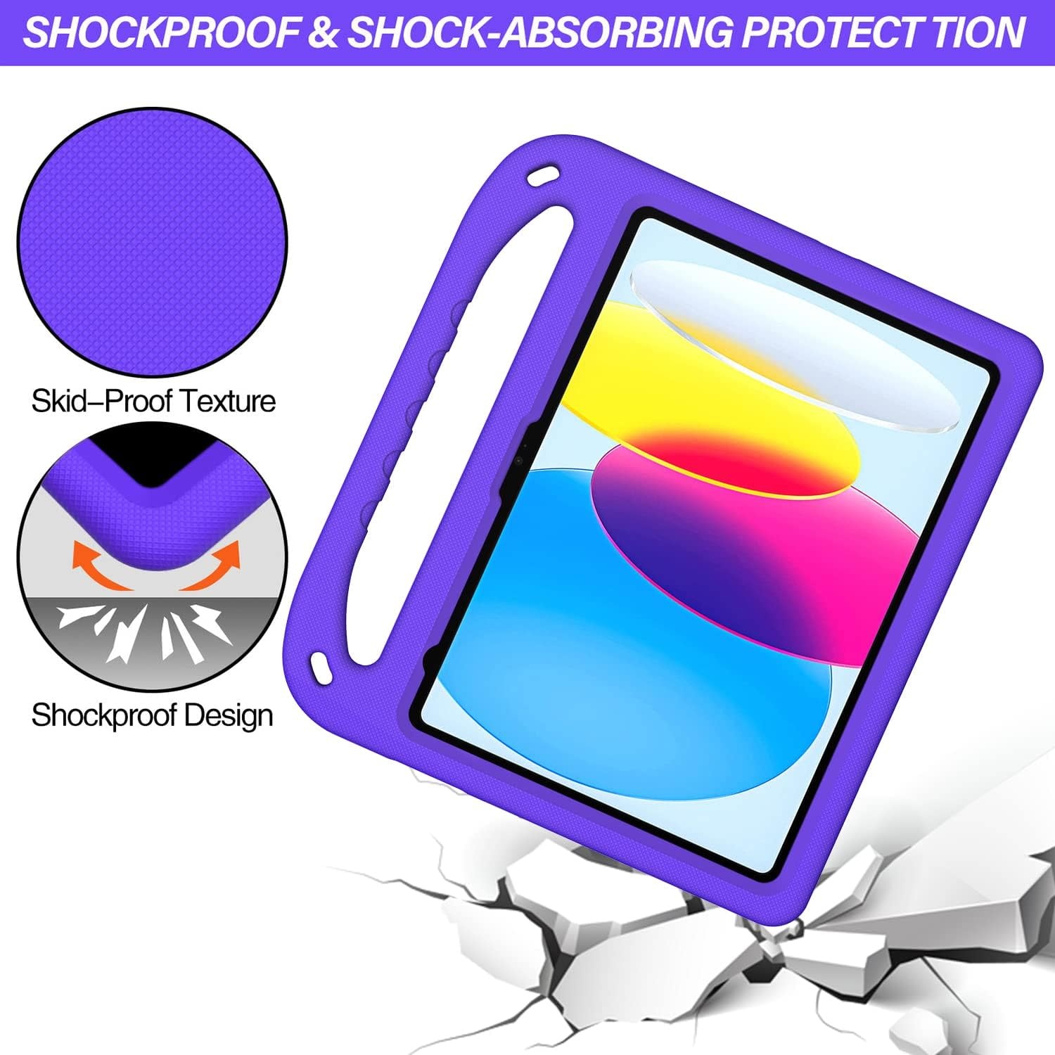 EVA Kids Safe Handle Stand Shockproof with Pencil Holder Case For Apple iPad 10th/11th Gen - Purple