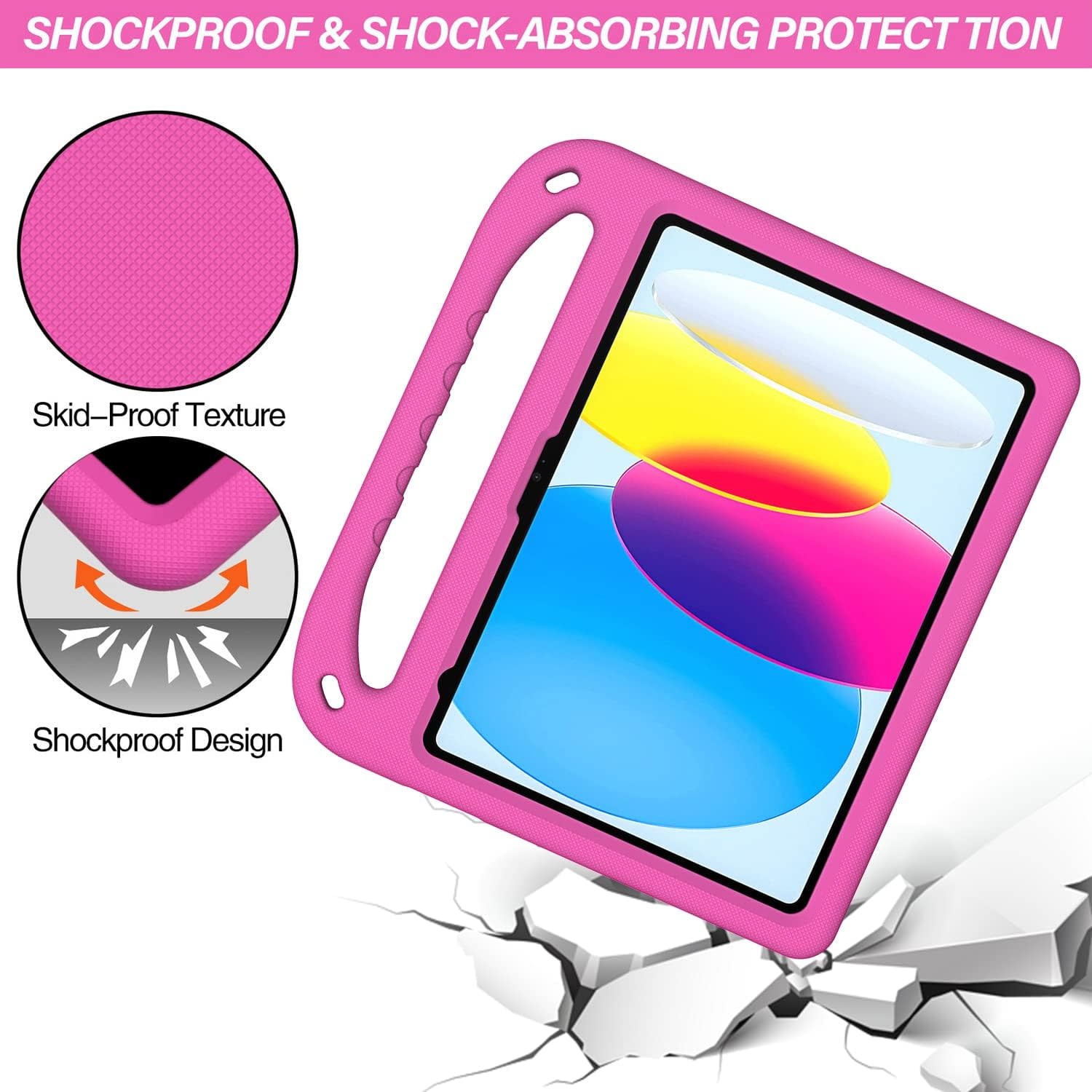 EVA Kids Safe Handle Stand Shockproof with Pencil Holder Case For Apple iPad 10th/11th Gen - Pink