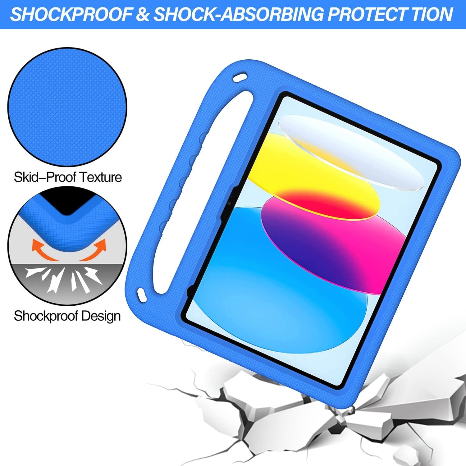 EVA Kids Safe Handle Stand Shockproof with Pencil Holder Case For Apple iPad 10th/11th Gen  - Blue