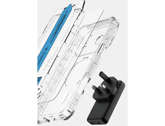 ITSKINS Hybrid Power Bundle 45W Adapter Dual USB-C Port UK + Defense Glass Screen protection + Clear MagSafe Case for Apple iPhone 17 Pro Max