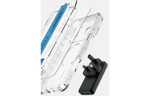 ITSKINS Hybrid Power Bundle 45W Adapter Dual USB-C Port UK + Defense Glass Screen protection + Clear MagSafe Case for Apple iPhone 17 Pro Max