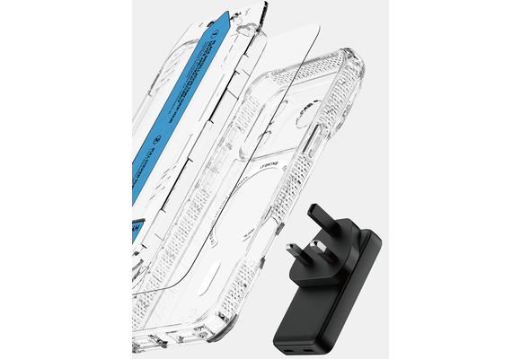 ITSKINS Hybrid Power Bundle 45W Adapter Dual USB-C Port UK + Defense Glass Screen protection + Clear MagSafe Case for Apple iPhone 17 Pro Max