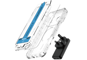 ITSKINS Hybrid Power Bundle 45W Adapter Dual USB-C Port UK + Defense Glass Screen protection + Clear MagSafe Case for Apple iPhone 17 Pro