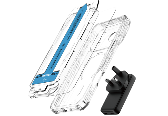 ITSKINS Hybrid Power Bundle 45W Adapter Dual USB-C Port UK + Defense Glass Screen protection + Clear MagSafe Case for Apple iPhone 17 Pro