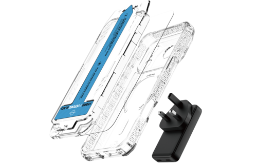 ITSKINS Hybrid Power Bundle 45W Adapter Dual USB-C Port UK + Defense Glass Screen protection + Clear MagSafe Case for Apple iPhone 17 Pro