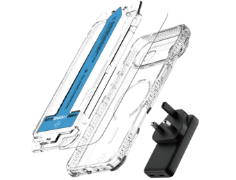 ITSKINS Hybrid Power Bundle 45W Adapter Dual USB-C Port UK + Defense Glass Screen protection + Clear MagSafe Case for Apple iPhone Air