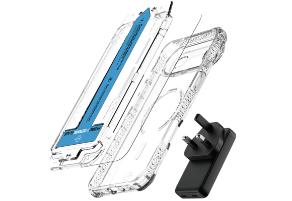 ITSKINS Hybrid Power Bundle 45W Adapter Dual USB-C Port UK + Defense Glass Screen protection + Clear MagSafe Case for Apple iPhone Air
