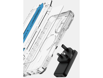 ITSKINS Hybrid Power Bundle 45W Adapter Dual USB-C Port UK + Defense Glass Screen protection + Clear MagSafe Case for Apple iPhone 17