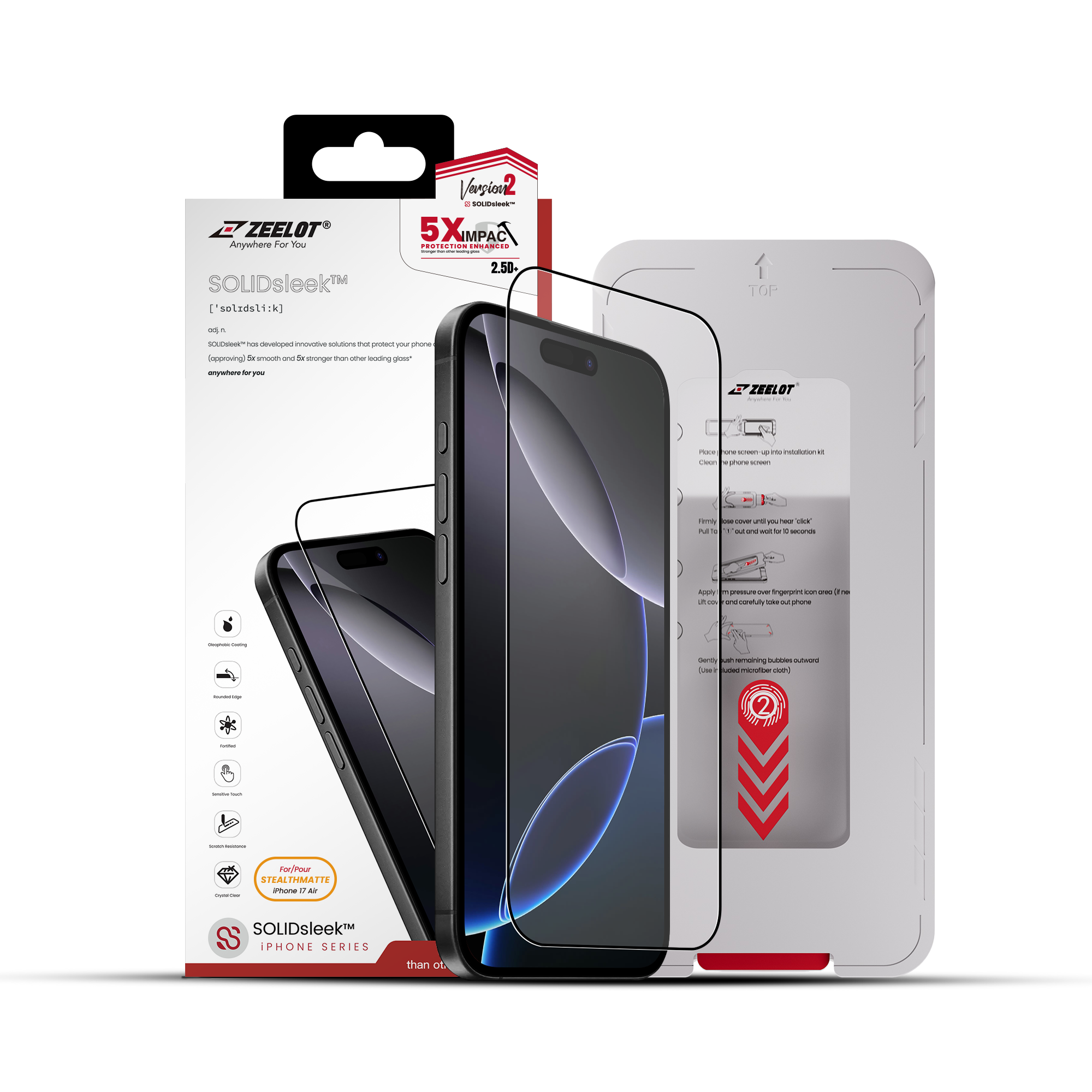 Zeelot Solidsleek 2.5D+ Stealth Matte Glass Protector with EasyFit Installation Kit for iPhone Air - Matte Clear