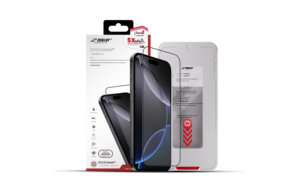 Zeelot Solidsleek 2.5D+ Ultra HD VisionGuard Glass Protector with EasyFit Installation Kit for iPhone Air - Retina Clear