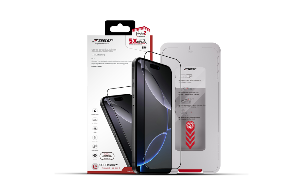 Zeelot Solidsleek 2.5D+ Ultra HD VisionGuard Glass Protector with EasyFit Installation Kit for iPhone 17 - Retina Clear
