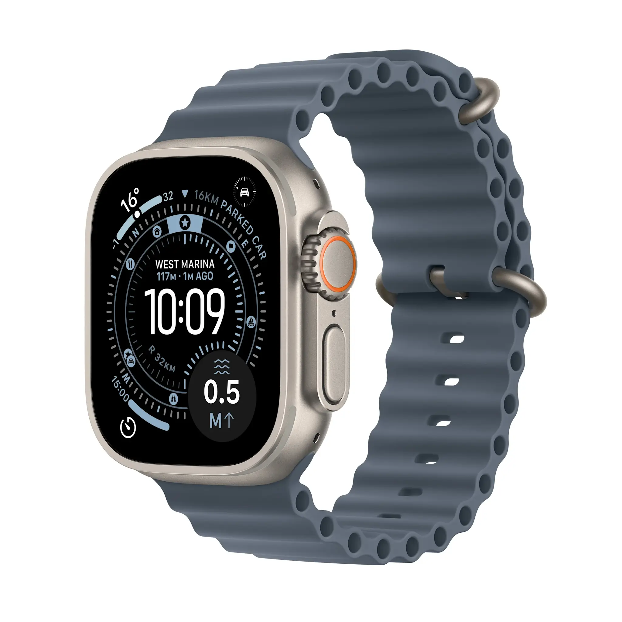 Apple Watch Ultra 3 GPS + Cellular 49mm Titanium Case Anchor Blue Ocean Band - Natural Titanium