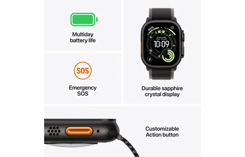 Apple Watch Ultra 3 GPS + Cellular 49mm Titanium Case Blue/Bright Blue Trail Loop M/L - Natural Titanium