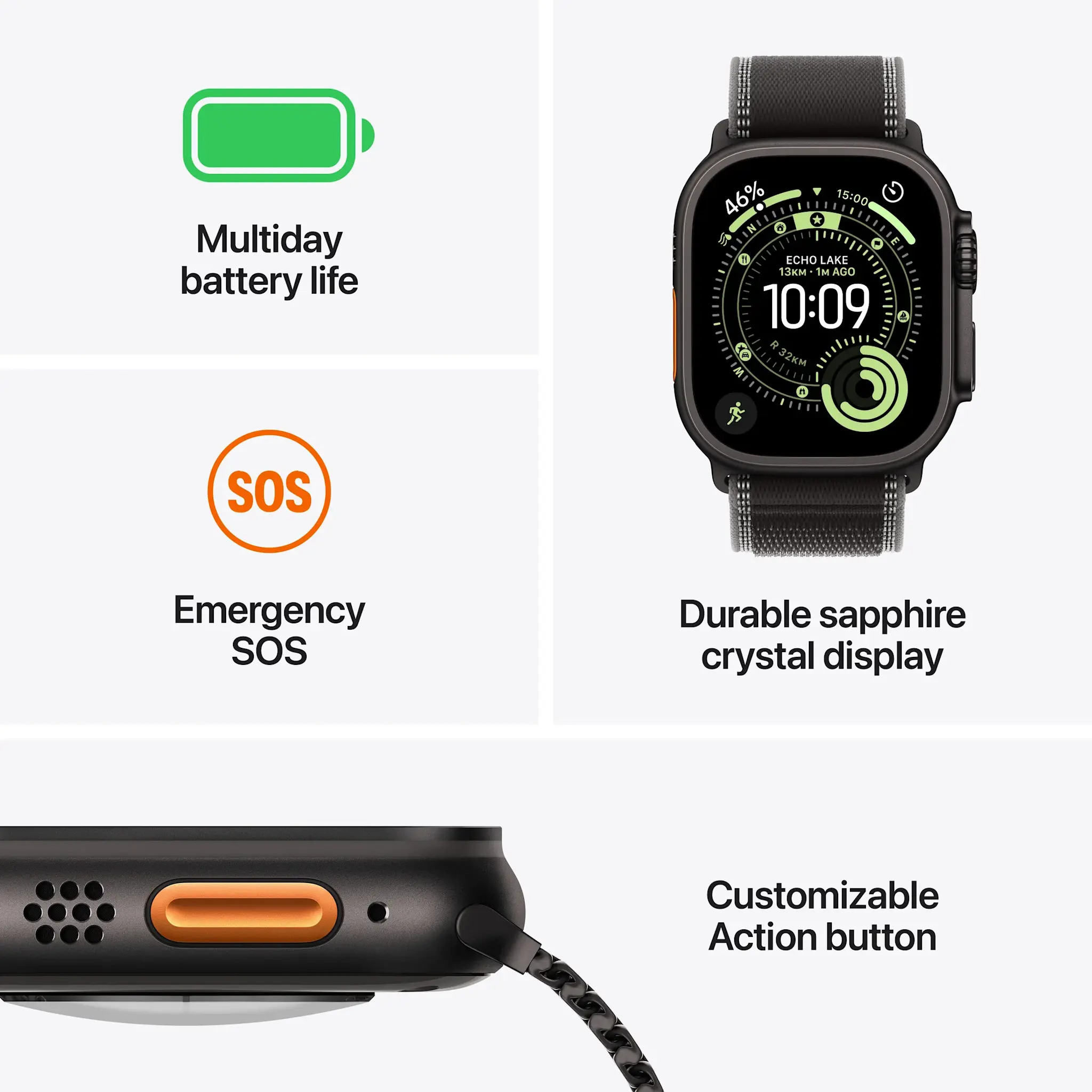 Apple Watch Ultra 3 GPS + Cellular 49mm Titanium Case Blue/Bright Blue Trail Loop M/L - Natural Titanium