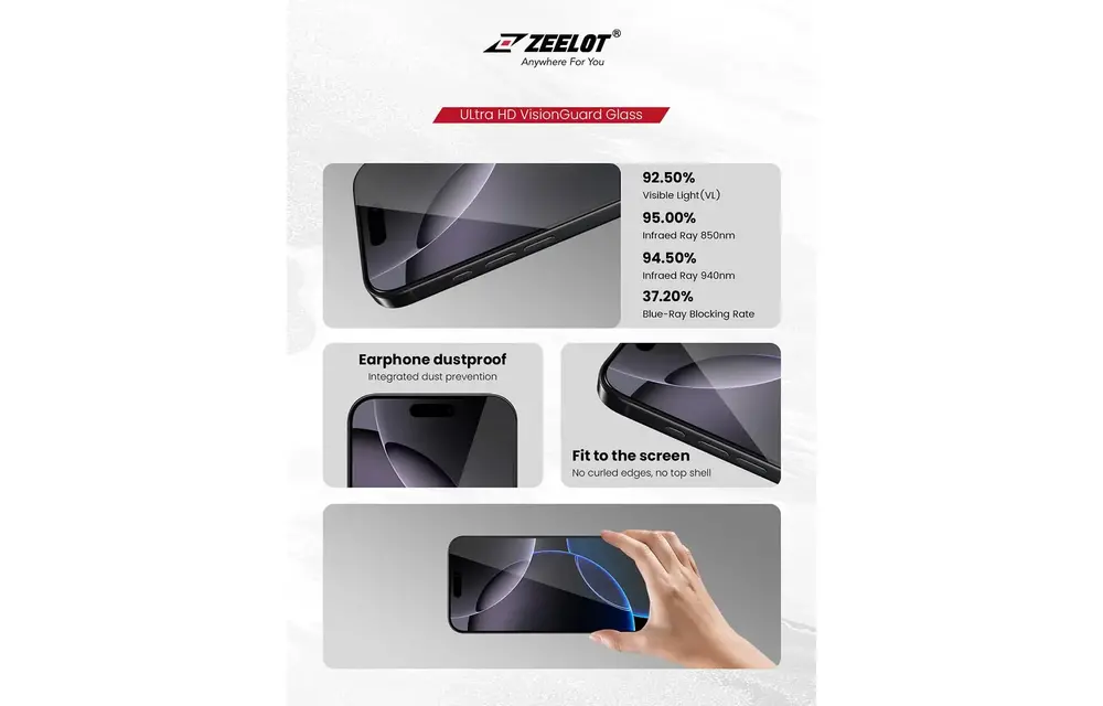 Zeelot Solidsleek 2.5D+ Ultra HD VisionGuard Glass Protector with EasyFit Installation Kit for iPhone 17 Pro - Retina Clear