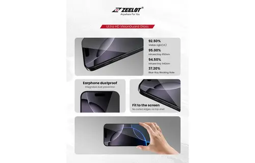 Zeelot Solidsleek 2.5D+ Ultra HD VisionGuard Glass Protector with EasyFit Installation Kit for iPhone 17 Pro - Retina Clear