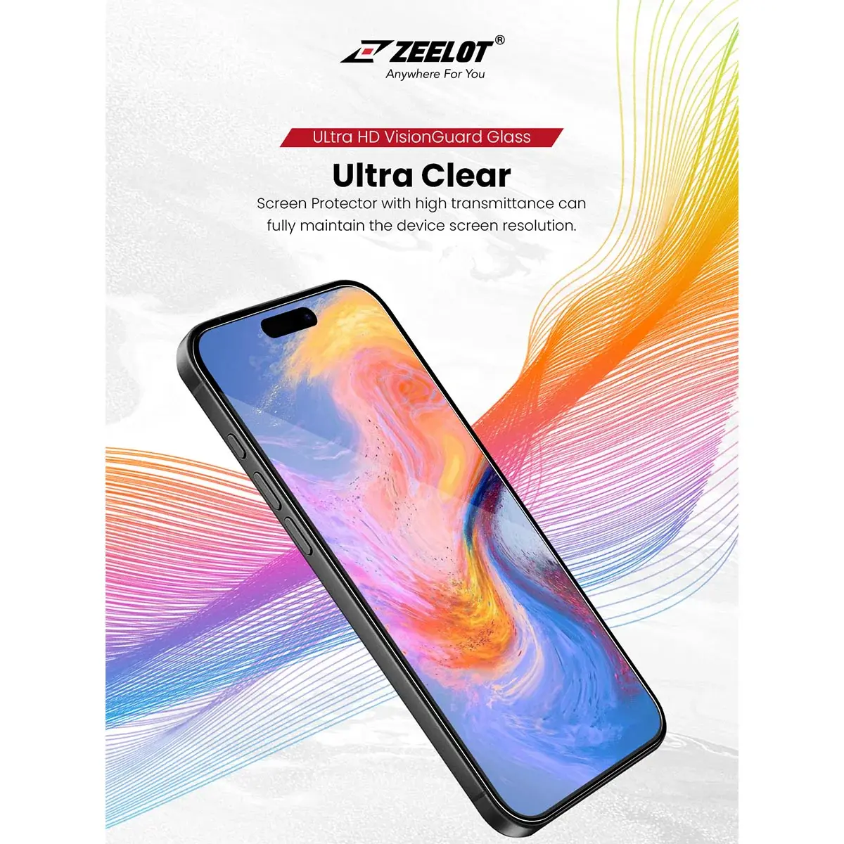 Zeelot Solidsleek 2.5D+ Ultra HD VisionGuard Glass Protector with EasyFit Installation Kit for iPhone 17 Pro - Retina Clear