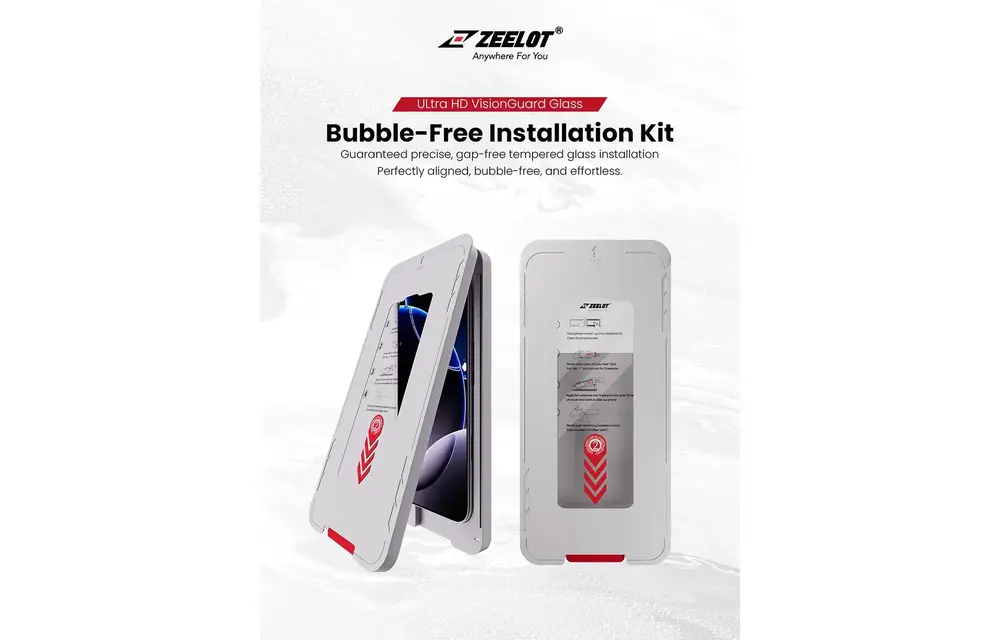 Zeelot Solidsleek 2.5D+ Ultra HD VisionGuard Glass Protector with EasyFit Installation Kit for iPhone 17 Pro - Retina Clear