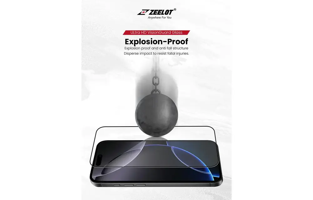 Zeelot Solidsleek 2.5D+ Ultra HD VisionGuard Glass Protector with EasyFit Installation Kit for iPhone 17 Pro Max - Retina Clear
