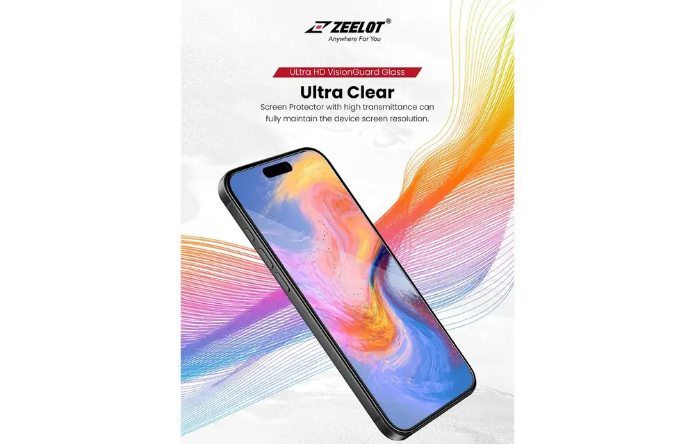 Zeelot Solidsleek 2.5D+ Ultra HD VisionGuard Glass Protector with EasyFit Installation Kit for iPhone 17 Pro Max - Retina Clear