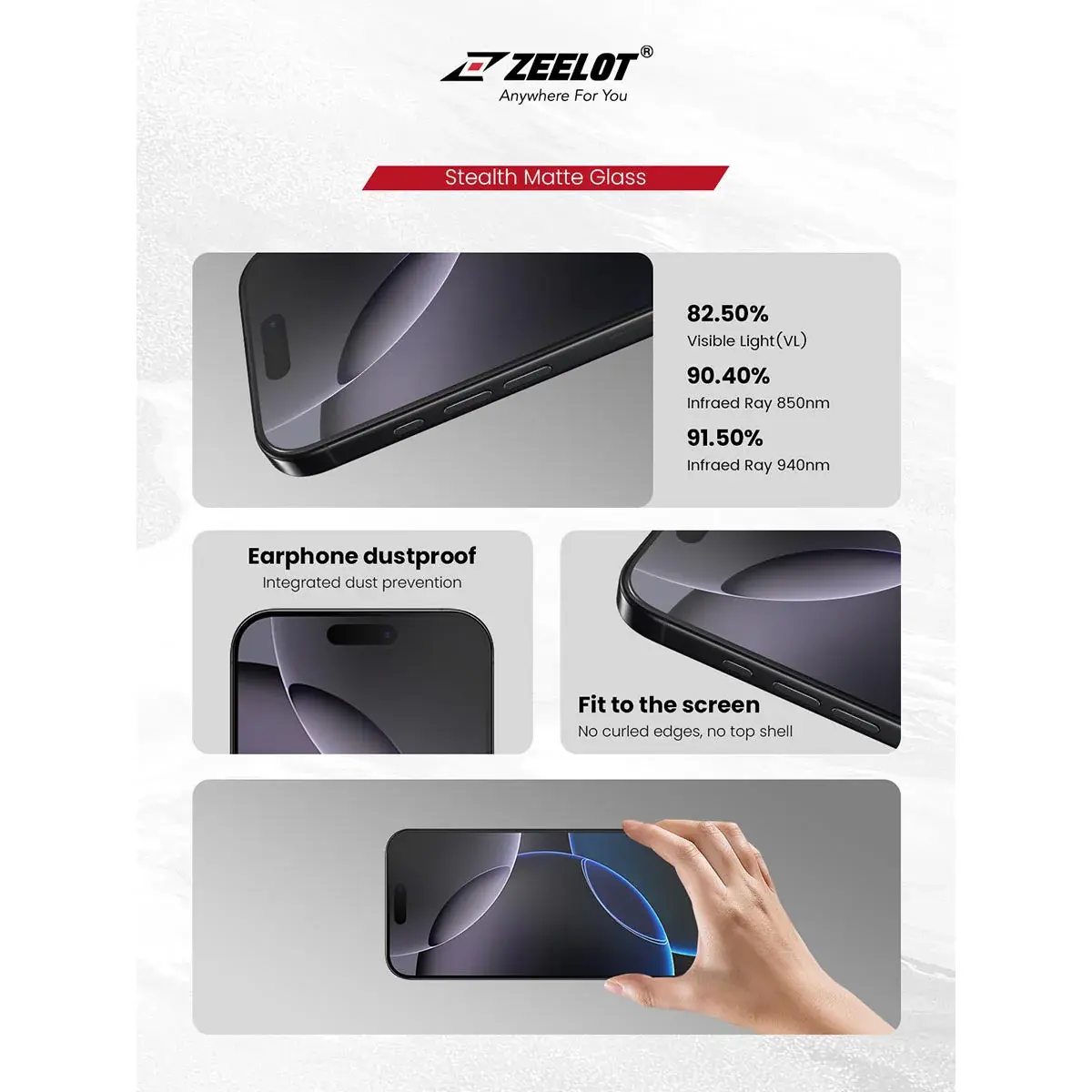Zeelot Solidsleek 2.5D+ Stealth Matte Glass Protector with EasyFit Installation Kit for iPhone Air - Matte Clear