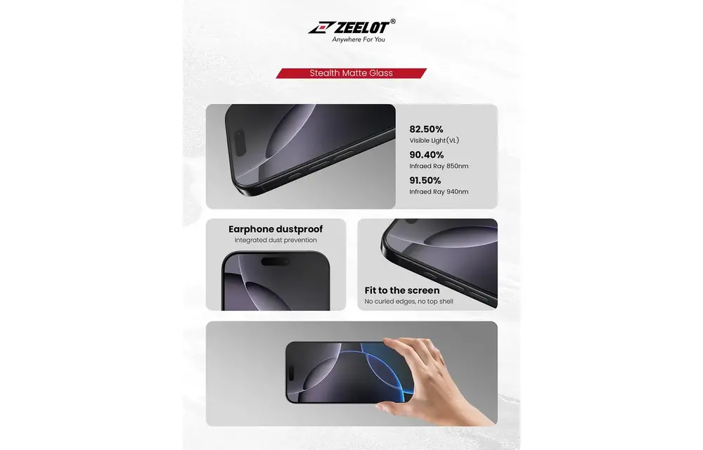 Zeelot Solidsleek 2.5D+ Stealth Matte Glass Protector with EasyFit Installation Kit for iPhone 17 Pro Max - Matte Clear