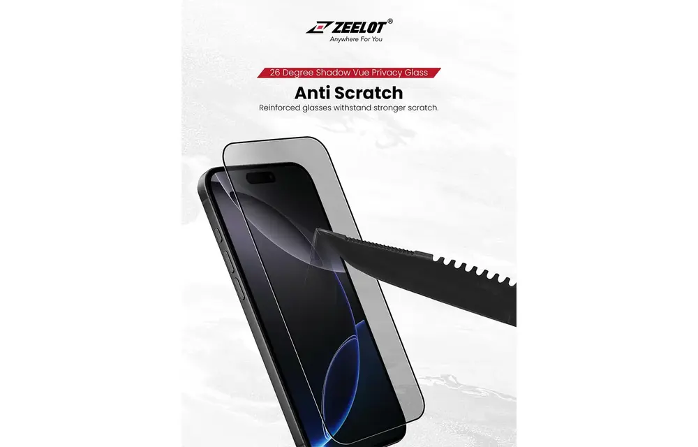 Zeelot Solidsleek 2.5D+ 26 Degree Shadow Vue Glass Protector with EasyFit Installation Kit for iPhone 17 - Privacy