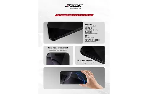 Zeelot Solidsleek 2.5D+ 26 Degree Shadow Vue Glass Protector with EasyFit Installation Kit for iPhone Air - Privacy
