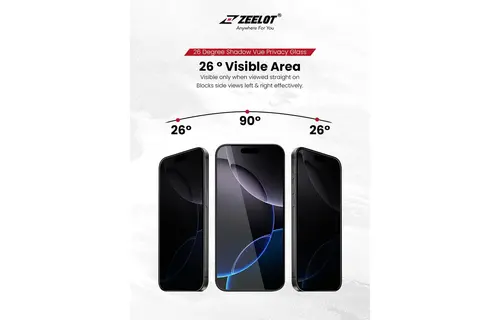 Zeelot Solidsleek 2.5D+ 26 Degree Shadow Vue Glass Protector with EasyFit Installation Kit for iPhone 17 Pro - Privacy