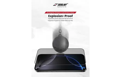 Zeelot Solidsleek 2.5D+ 26 Degree Shadow Vue Glass Protector with EasyFit Installation Kit for iPhone 17 Pro - Privacy