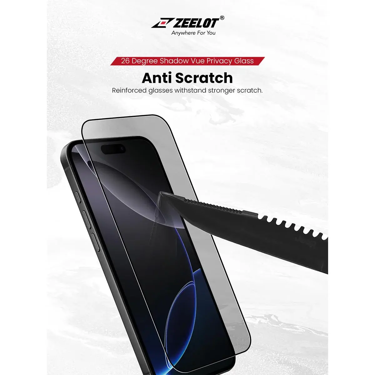 Zeelot Solidsleek 2.5D+ 26 Degree Shadow Vue Glass Protector with EasyFit Installation Kit for iPhone 17 Pro - Privacy