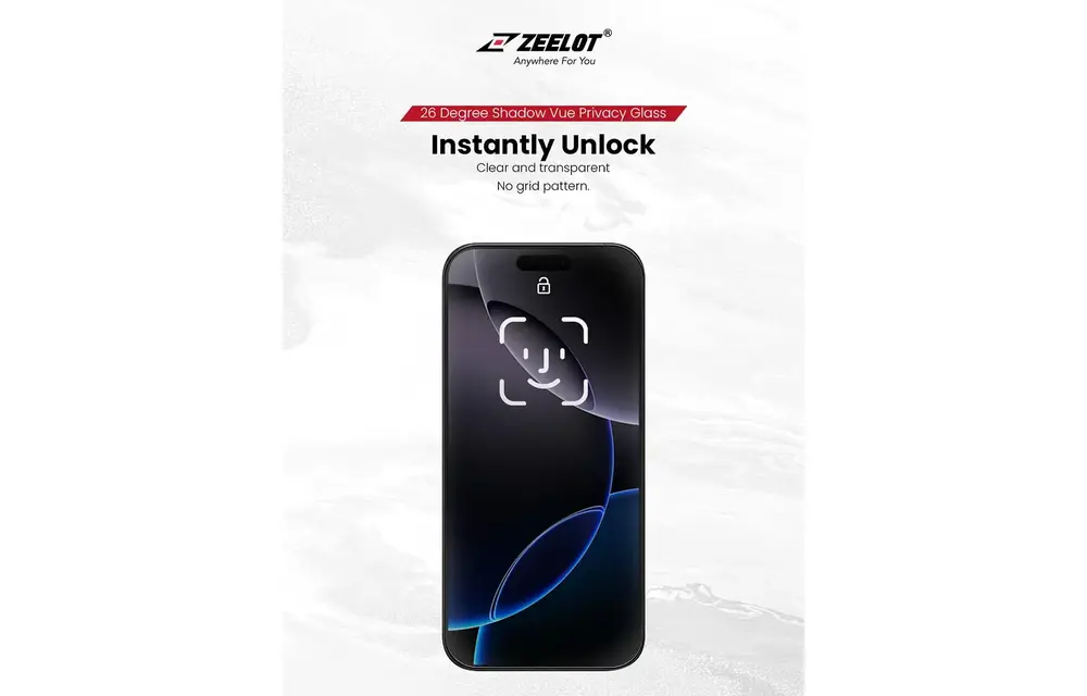 Zeelot Solidsleek 2.5D+ 26 Degree Shadow Vue Glass Protector with EasyFit Installation Kit for iPhone 17 Pro Max - Privacy