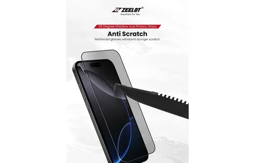 Zeelot Solidsleek 2.5D+ 26 Degree Shadow Vue Glass Protector with EasyFit Installation Kit for iPhone 17 Pro Max - Privacy