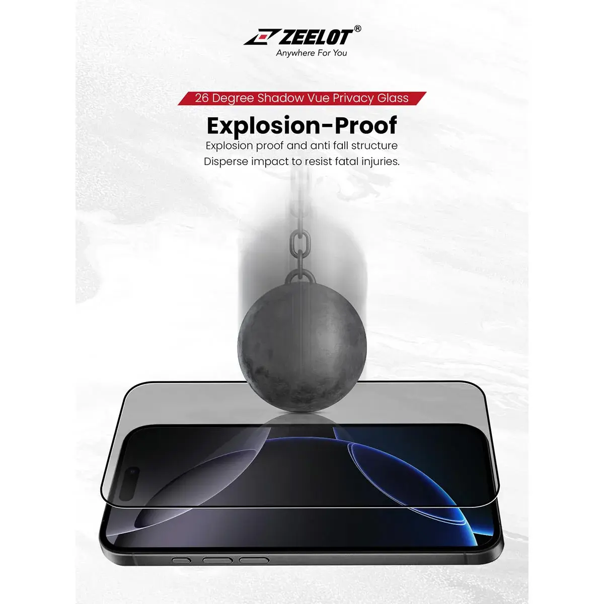 Zeelot Solidsleek 2.5D+ 26 Degree Shadow Vue Glass Protector with EasyFit Installation Kit for iPhone 17 Pro Max - Privacy