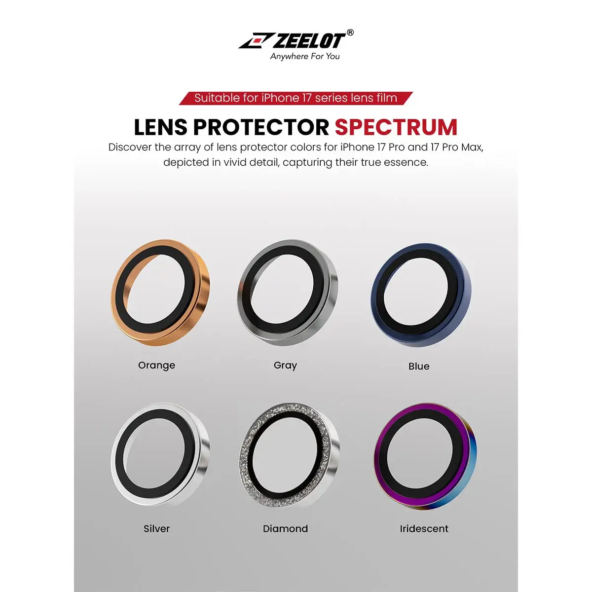 Zeelot Pishield Sturdy Titanium Alloy Lens Protector for iPhone 17 Pro / 17 Pro Max - Silver