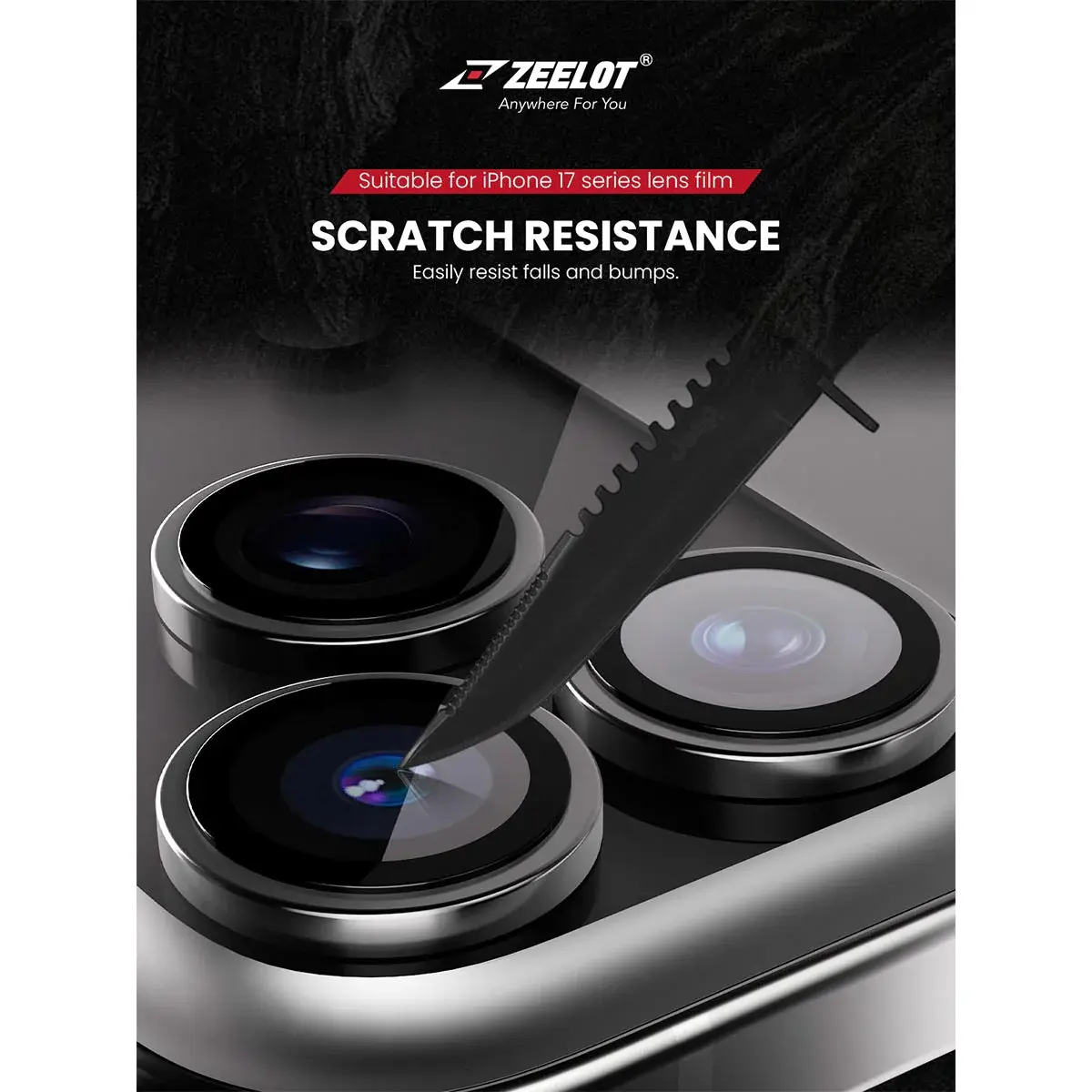 Zeelot Pishield Sturdy Titanium Alloy Lens Protector for iPhone 17 Pro / 17 Pro Max - Gray