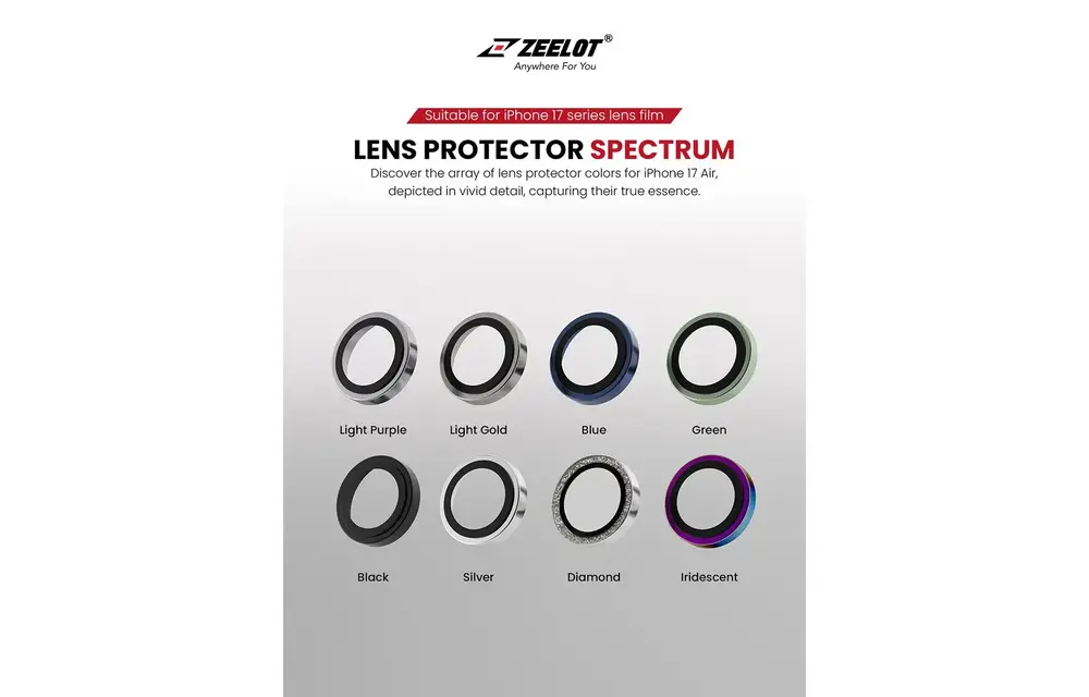 Zeelot Pishield Sturdy Titanium Alloy Lens Protector for iPhone 17 - Iridescent