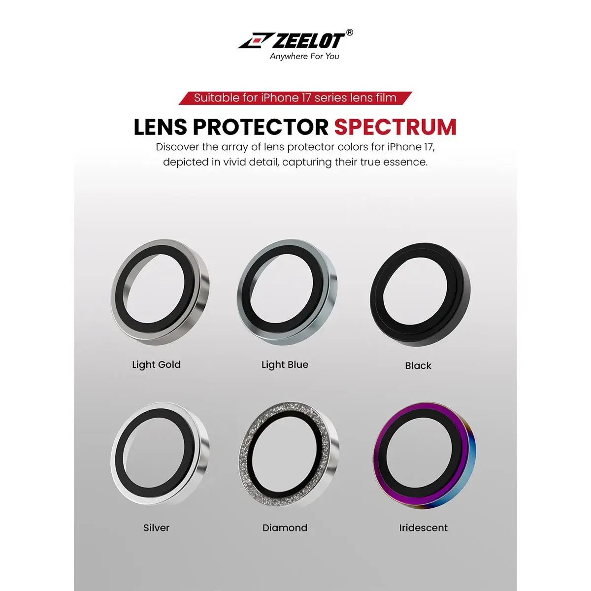 Zeelot Pishield Sturdy Titanium Alloy Lens Protector for iPhone 17 - Black