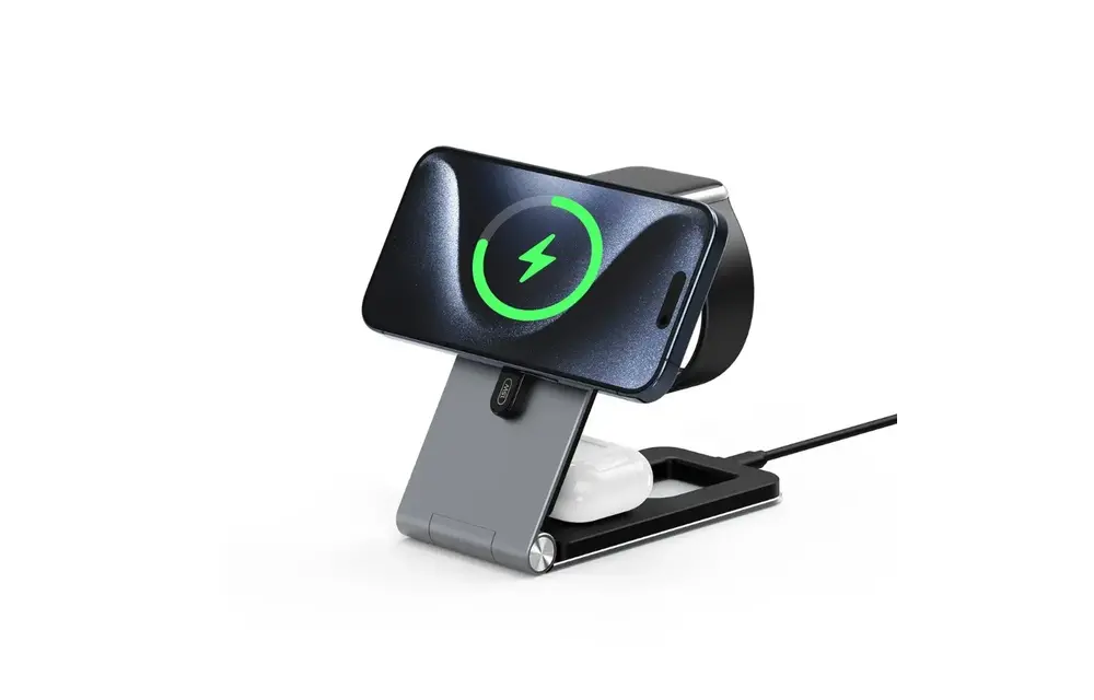 INFINYTY Foldable Ultra-Slim 3-in-1 Magnetic MagSafe Wireless Charging Hub - Gray